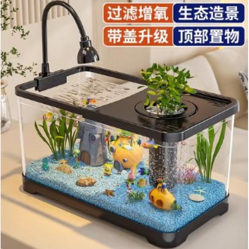 鱼缸小型客厅2025新款生态造景过滤制氧一体机桌面金鱼缸水族箱
